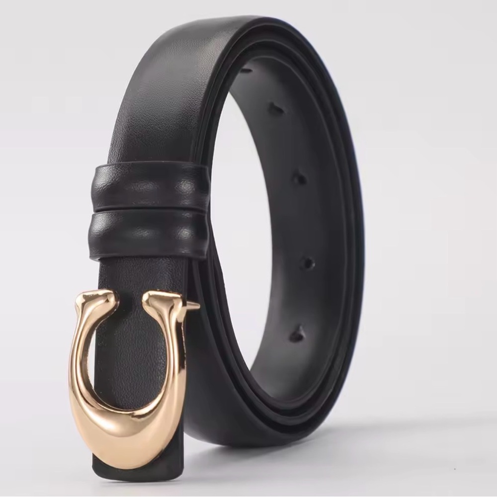 Black Leather Belt with Gold Buckle